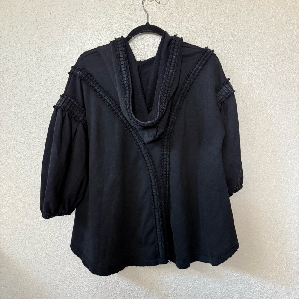 POL Black Thick Knit Hooded 3/4 Quarter Sleeve Sweatshirt Medium - Picture 9 of 11